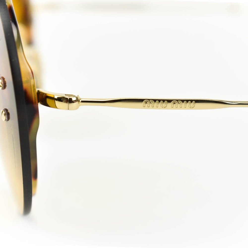 MIU MIU "Reveal": Gold, Metal & Tortoise Brown "Runway" Sunglasses (o) - Picture 4 of 12